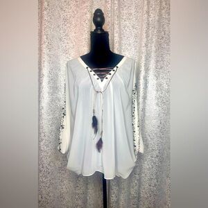 Never worn Bohemian white Nicole Miller chiffon blouse